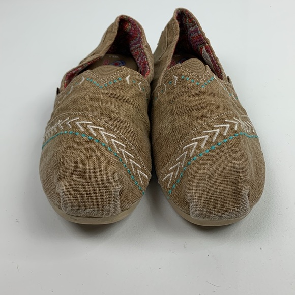 BOBS Skechers Tan Teal Flats Slip-On Aztec Design Size 8.5 Memory Foam shoes - Picture 12 of 13